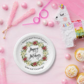 Assiettes En Carton Chic Joyeux Vacances Script Poinsettia Monogramme (Fête)