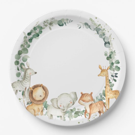Assiettes En Carton Chic Jungle Animaux Baby shower verdoyant Annivers (Devant)