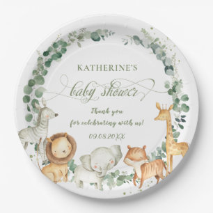 Assiettes En Carton Chic Jungle Animaux Verdure Baby shower neutre  