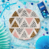 Assiettes En Carton Chic Leopard & Pink Triangle Pattern (Fête)