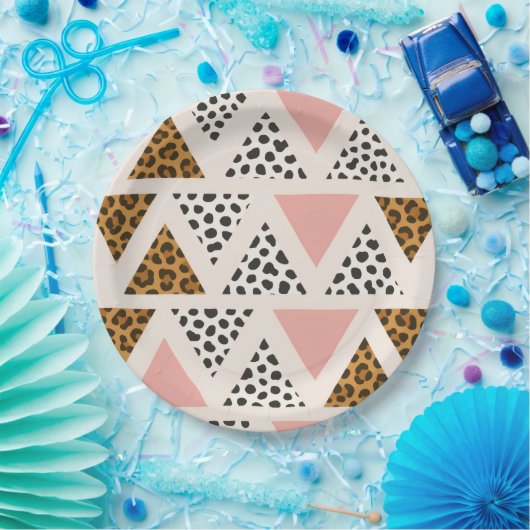 Assiettes En Carton Chic Leopard & Pink Triangle Pattern (Fête)