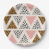Assiettes En Carton Chic Leopard & Pink Triangle Pattern (Devant)