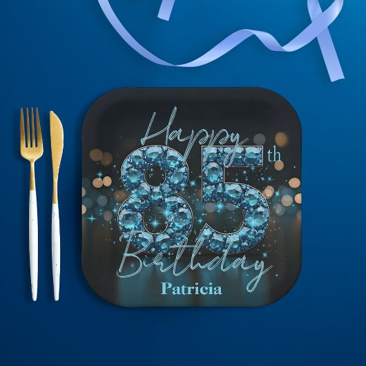 Assiettes En Carton Chic Luxury Sapphire Bleu et Noir 85e anniversaire