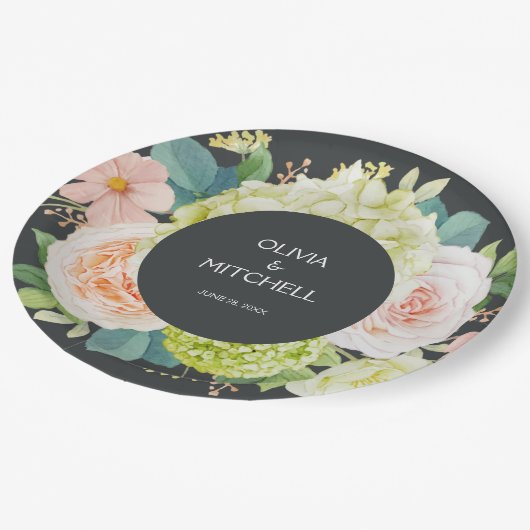 Assiettes En Carton Chic Mariage de fleurs d'aquarelle (Angle)