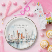 Assiettes En Carton Chic Miami Floride Skyline Mariage d'aquarelle (Fête)