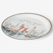Assiettes En Carton Chic Miami Floride Skyline Mariage d'aquarelle (Angle)
