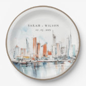 Assiettes En Carton Chic Miami Floride Skyline Mariage d'aquarelle (Devant)