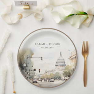 Assiettes En Carton Chic Minimal Washington DC, États-Unis Aquarelle M