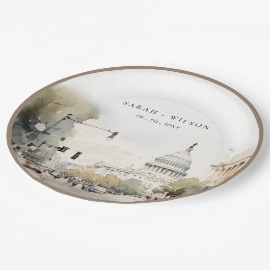 Assiettes En Carton Chic Minimal Washington DC, États-Unis Aquarelle M (Angle)