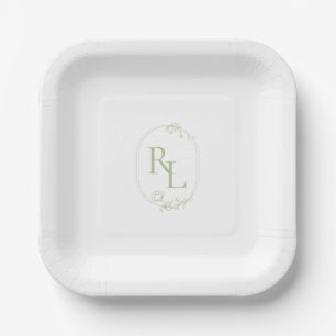Assiettes En Carton Chic Mint Green Couple Monogram Mariage