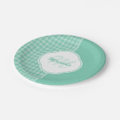 Assiettes En Carton Chic Mint Green Houndstooth avec Monogramme et nom (Angle)