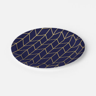 Assiettes En Carton Chic moderne de bleu marine de Chevron d'or jaune