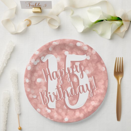Assiettes En Carton Chic Moderne Rose Bokeh Lights 15 Joyeux Anniversa (Mariage)