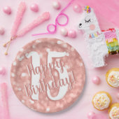 Assiettes En Carton Chic Moderne Rose Bokeh Lights 15 Joyeux Anniversa (Fête)
