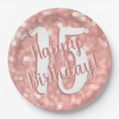 Assiettes En Carton Chic Moderne Rose Bokeh Lights 15 Joyeux Anniversa (Devant)