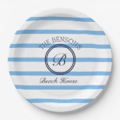 Assiettes En Carton Chic Monogram Blue Stripes Family Beach House (Devant)