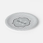 Assiettes En Carton Chic Monogramme Gris Doux Houndstooth Avec Nom (Angle)