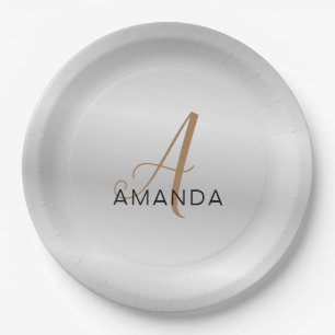 Assiettes En Carton Chic monogramme professionnel uni ajouter votre no