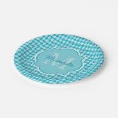 Assiettes En Carton Chic Monogramme Turquoise Houndstooth Avec Nom (Angle)