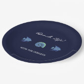 Assiettes En Carton Chic Navy Blue Fish Shell Nom de famille Beach Hou (Angle)