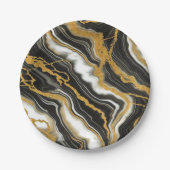 Assiettes En Carton Chic noir blanc marbre or look Mariage glam (Devant)