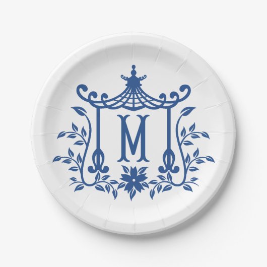Assiettes En Carton Chic Pagode Monogramme M Plaque en papier (Devant)