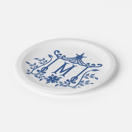 Assiettes En Carton Chic Pagode Monogramme M Plaque en papier (Angle)