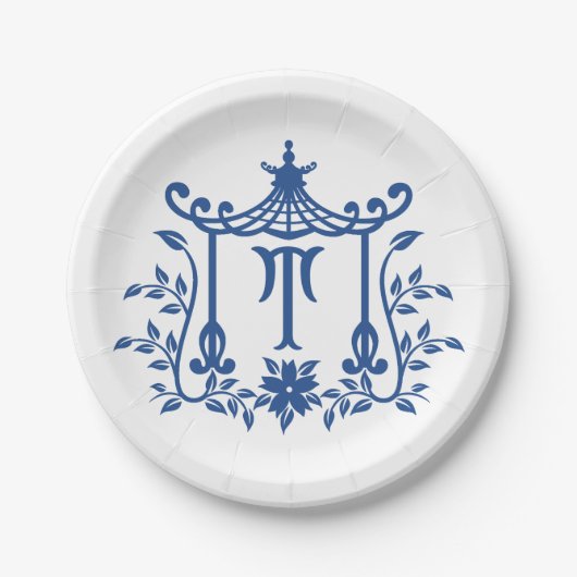Assiettes En Carton Chic Pagode Monogramme T Plaque papier (Devant)