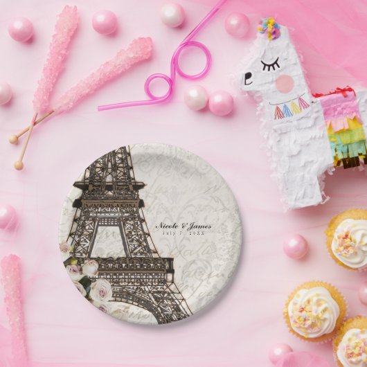 Assiettes En Carton Chic Paris Tour Eiffel & Rose Elegance Party (Fête)
