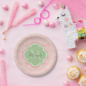Assiettes En Carton Chic Pink Arc Pétoncles Soft Green Nom (Fête)