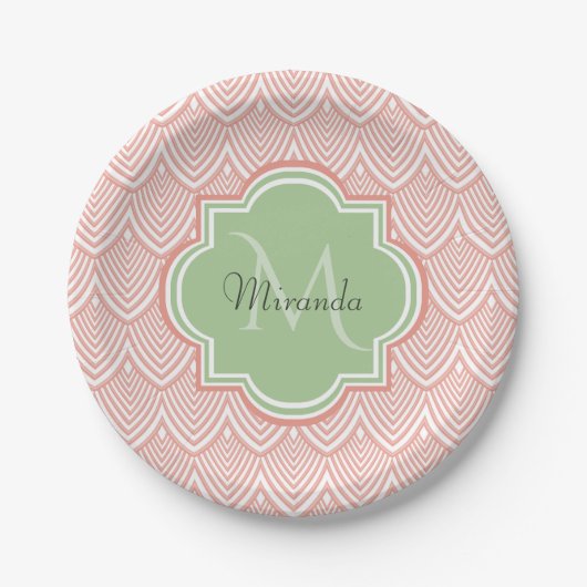 Assiettes En Carton Chic Pink Arc Pétoncles Soft Green Nom (Devant)