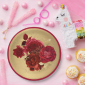 Assiettes En Carton Chic Red Gold Roses Floral (Fête)