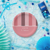 Assiettes En Carton Chic Rose Chevron Grille Avec Nom (Fête)