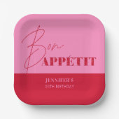 Assiettes En Carton Chic Rose Chic Bon Appétit Script Anniversaire (Recto)