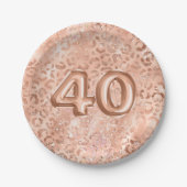 Assiettes En Carton Chic Rose Gold Empreinte de léopard 40e anniversai (Devant)