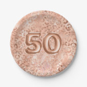 Assiettes En Carton Chic Rose Gold Empreinte de léopard 50e anniversai (Devant)