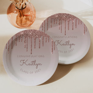 Assiettes En Carton Chic Rose Gold Parties scintillant Drift Graduatio