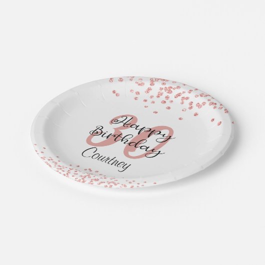 Assiettes En Carton Chic Rose Gold Parties scintillant HAPPY 30th BIRT (Angle)