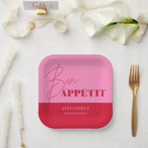 Chic Rose Rouge Bon Appétit Script Anniversaire Pa