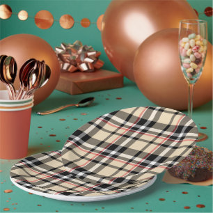 Assiettes En Carton Chic Rouge Beige Noir Blanc Plaid Stripes Motif