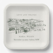 Assiettes En Carton Chic Rustic Green Winery Mariage de croquis (Recto)