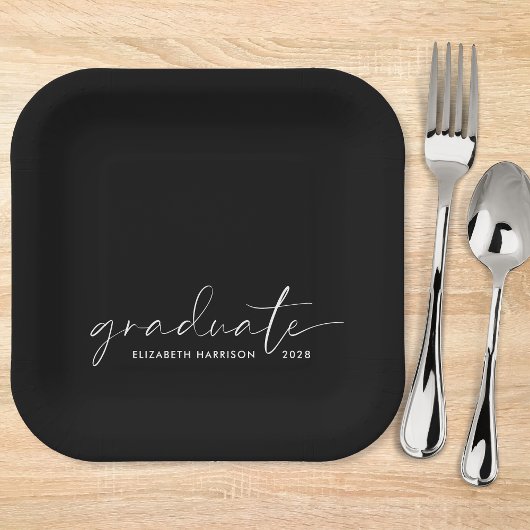 Assiettes En Carton Chic Script Black Graduation Party