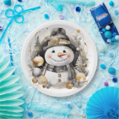 Assiettes En Carton Chic Snowman: Black and Gold Holiday Charm (Fête)