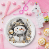 Assiettes En Carton Chic Snowman: Black and Gold Holiday Charm (Fête)