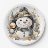 Assiettes En Carton Chic Snowman: Black and Gold Holiday Charm (Devant)
