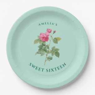 Assiettes En Carton Chic Sweet 16 Mint Vert Floral Botanique