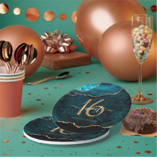 Assiettes En Carton Chic Sweet 16 Turquoise Gold Parties scintillant A