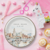 Assiettes En Carton Chic Tampa Floride Skyline Mariage d'aquarelle (Fête)