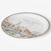 Assiettes En Carton Chic Tampa Floride Skyline Mariage d'aquarelle (Angle)