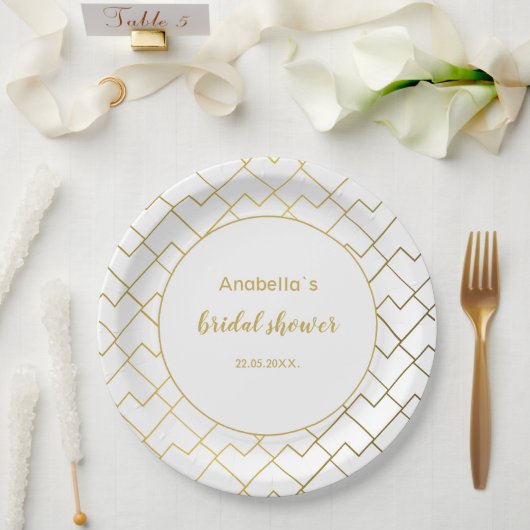 Assiettes En Carton Chic tendance Géométrique Blanc doré (Mariage)